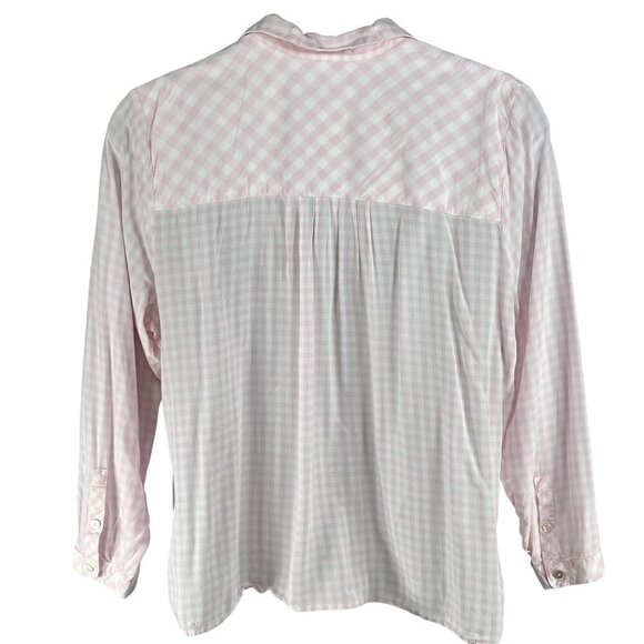 J Jill Womens XL Pink Gingham Popover Blouse Notch Neckline Clean Girl Feminine - Picture 2 of 16